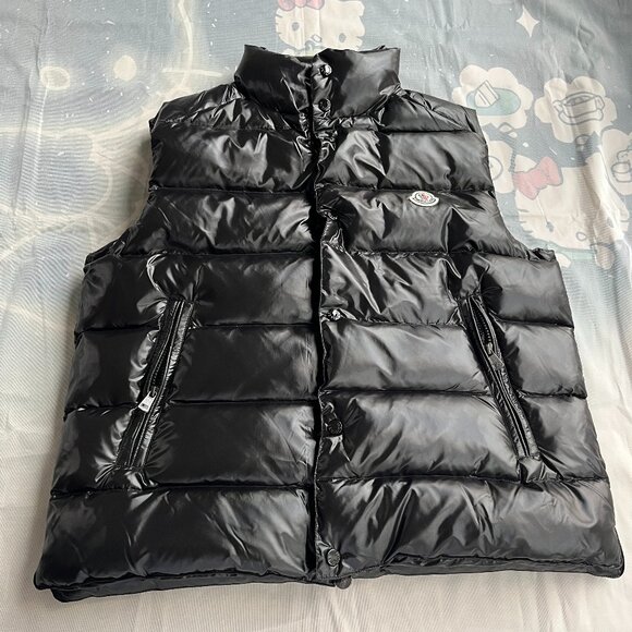 Moncler Men's Shiny Black Snap Button Down Vest - Picture 1 of 8